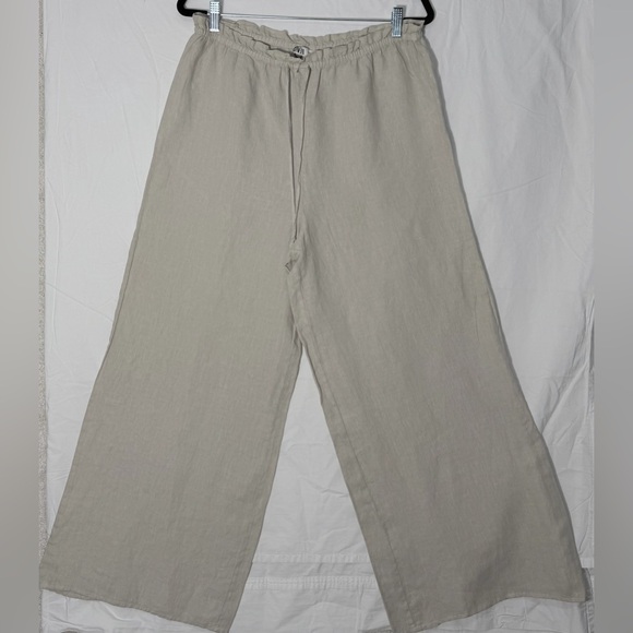Zara Cream Wide-Leg Linen Drawstring Pants - Picture 2 of 14